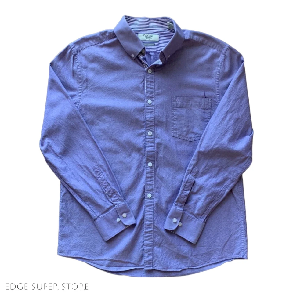 Camisa de Vestir Pingüino Púrpura Rayas Bordeado Abotonada Calce Ajustado Algodón Talla 16 32/33 Foto 2 de 4