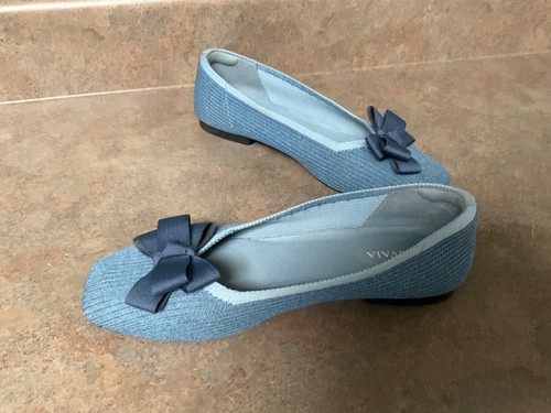 Zapatos planos para mujer VIVALA azul punta cuadrada con lazo talla US 7-7,5 EUR 38 (CON87) - Imagen 2 de 7