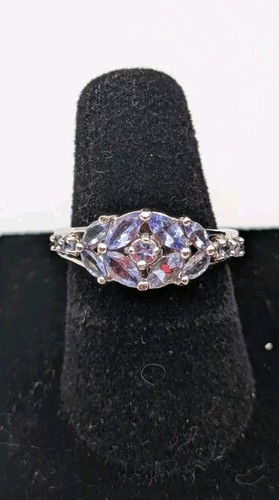 Anillo de cóctel pavé de tanzanita corte marquesa STAUER de plata de ley talla 7  - Imagen 1 de 11