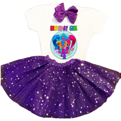 Shimmer /& Shine 3rd third 3 Birthday ***With NAME*** Purple Tutu Dress