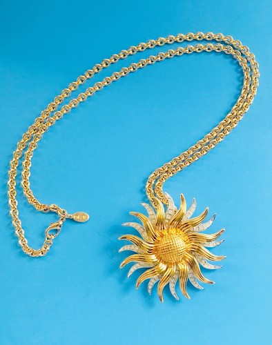 KJL Sonnenblume Sunburst Strass Halskette Anhänger Brosche Halskette - Bild 6 von 12