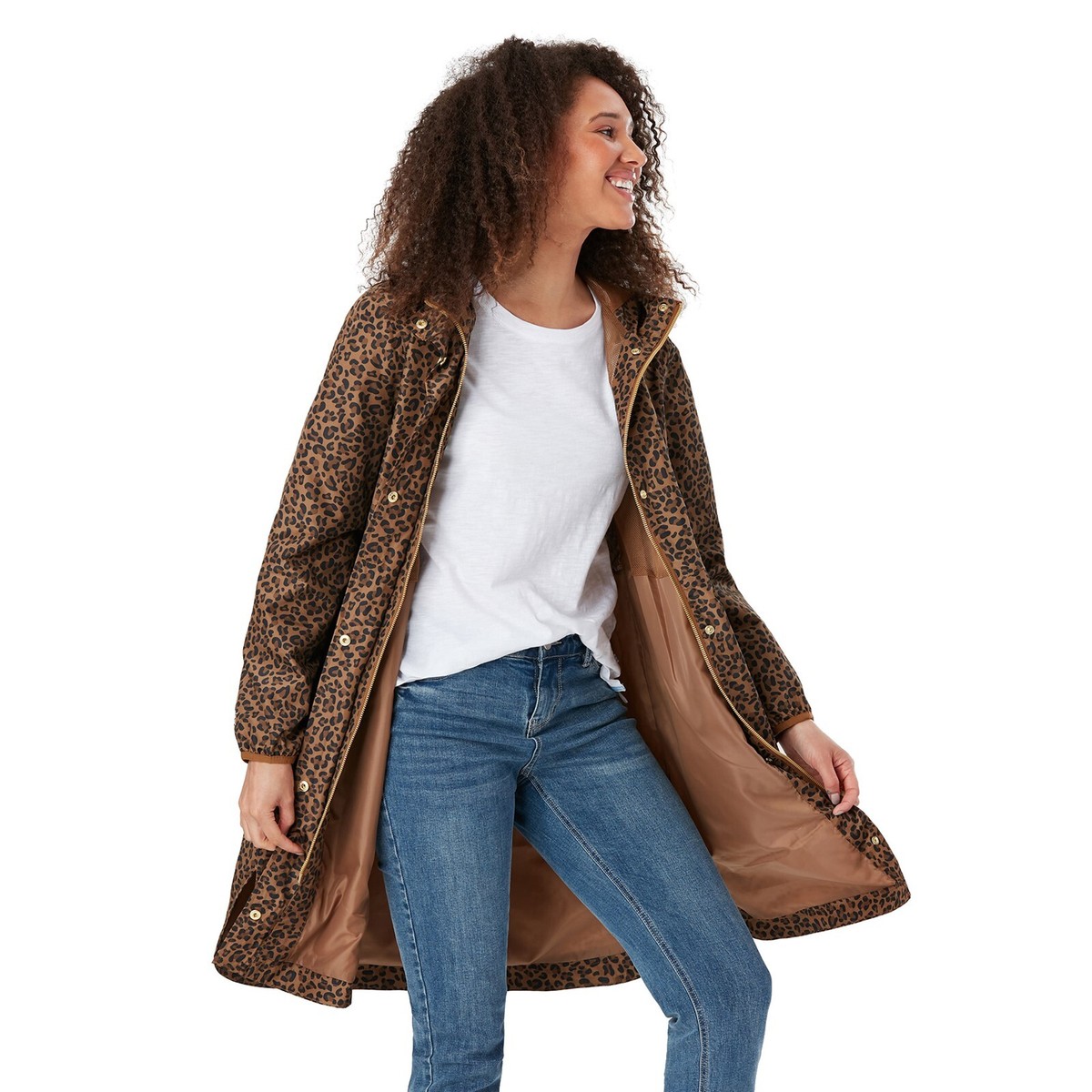 Women s Joules Waybridge Raincoat WAYBRIDGE TANLE Tan Leopard Mesh Polyester eBay