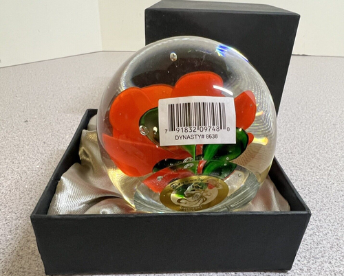NEW IN BOX Dynasty Gallery Floral 4" Hand Blown Glass Paperweight #8638 (E-1) - Picture 5 of 11