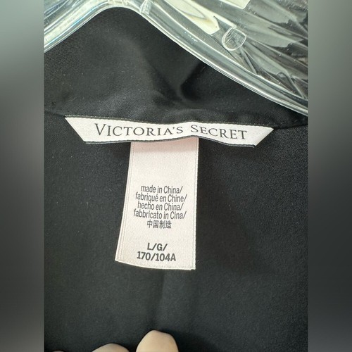 NEU Victoria's Secret schwarzer Langarm Glitzerbesatz Satin Schlaf Strampler Größe L - Bild 8 von 8