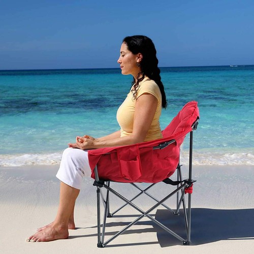 Oversized Folding Camping Chairs Padded Moon Chair Saucer Recliner w/ Carry Bag - Picture 4 of 11