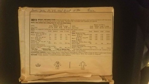 MCCALL'S VINTAGE MISSES and MENS ROBE UNCUT PATTERN 0011 - Picture 5 of 5