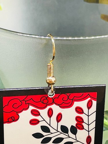 Japanese Jewelry Earrings bush clover & wild boar Hana Fuda July kimetsu mint - Picture 2 of 12