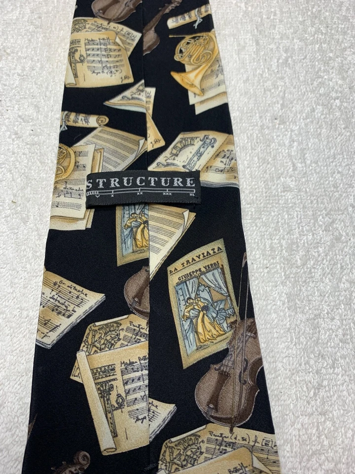 结构男式领带黑色带法国马和小提琴 4 X 59 — 第 4/4 张图片