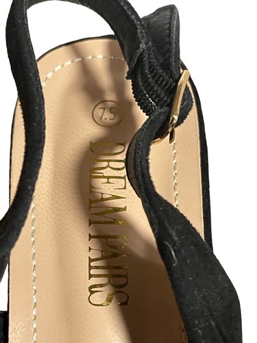 Sandalias Dream Pairs de tacón para mujer talla 7,5 negras de gamuza sintética con punta abierta - Imagen 7 de 9