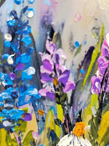 Blooming Flowers Wildflower Painting Original Floral Oil Impasto Art Signed - Picture 7 of 12