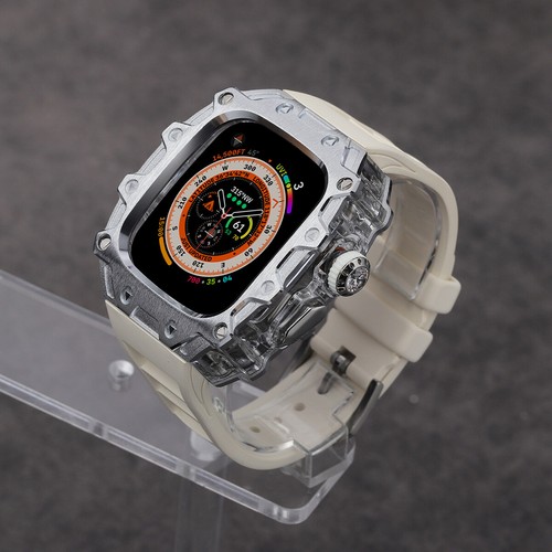 Pour Apple Watch Ultra 2 49 mm Mod Kit boîtier cristal acier inoxydable bracelet caoutchouc - Photo 31 sur 37