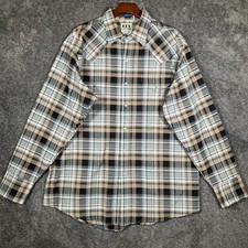 Ely Cattleman Shirt Men  s L Long Sleeve Wrinkle Resistant Plaid Pearl Snap