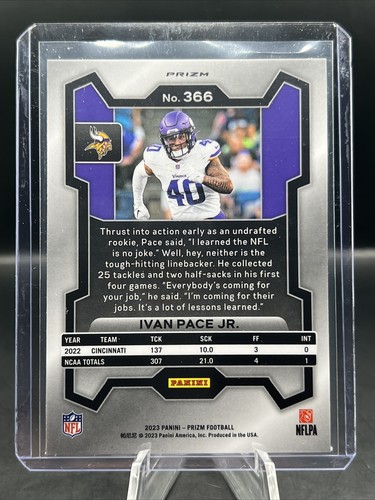 2023 Panini Prizm - IVAN PACE JR ROOKIE RED WHITE & BLUE PRIZM #366 - Picture 3 of 3