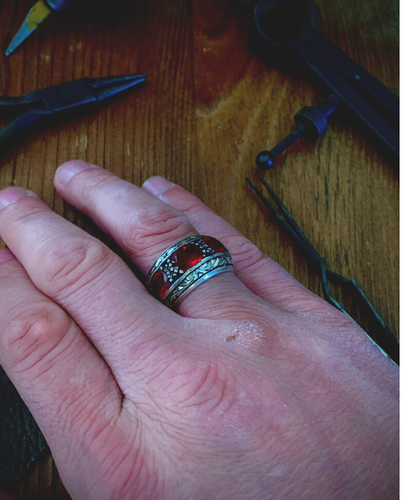 Lab Created Red Ruby Gemstone With 925 Sterling Silver for Men's Handmade Ring 0 - Picture 6 of 8