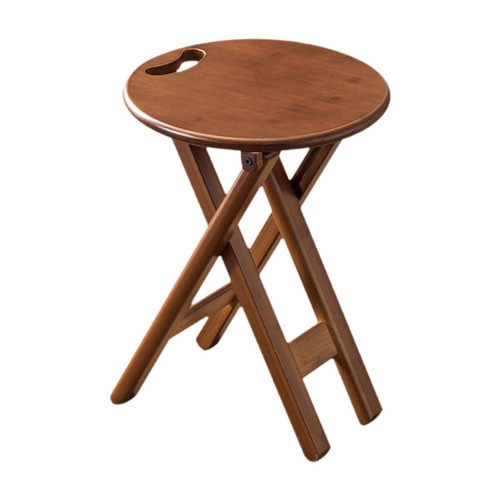 Bamboo Folding Stool Round with Handle Kitchen Chair for Indoor Home Kitchen - Picture 4 of 7