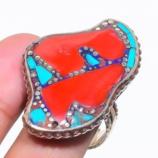 Red Coral Turquoise Adjustable Ring Handmade Boho Tibetan Nepali Jewelry NR 3388