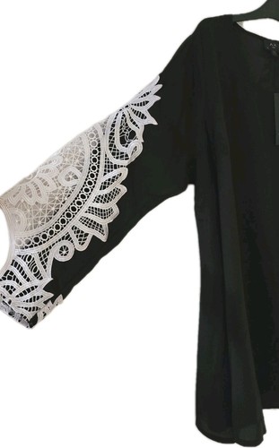 AX PARIS Curve Womens Top Blouse Long Sleeve Lace Black Ladies Size UK 24 - Picture 3 of 8