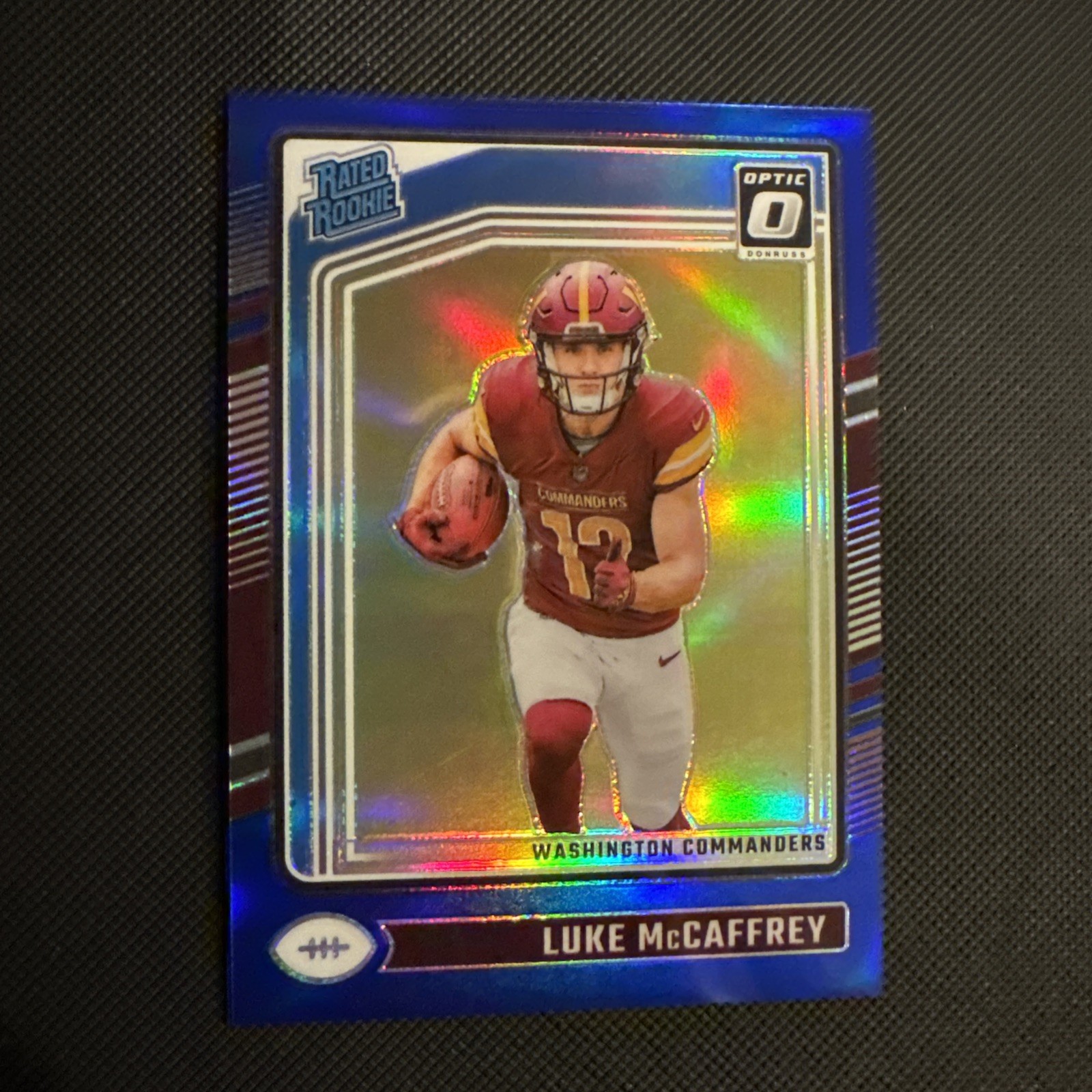 Luke Mccaffrey 2024 Panini Donruss Optic #268 Rated Rookie Blue /199 Commanders