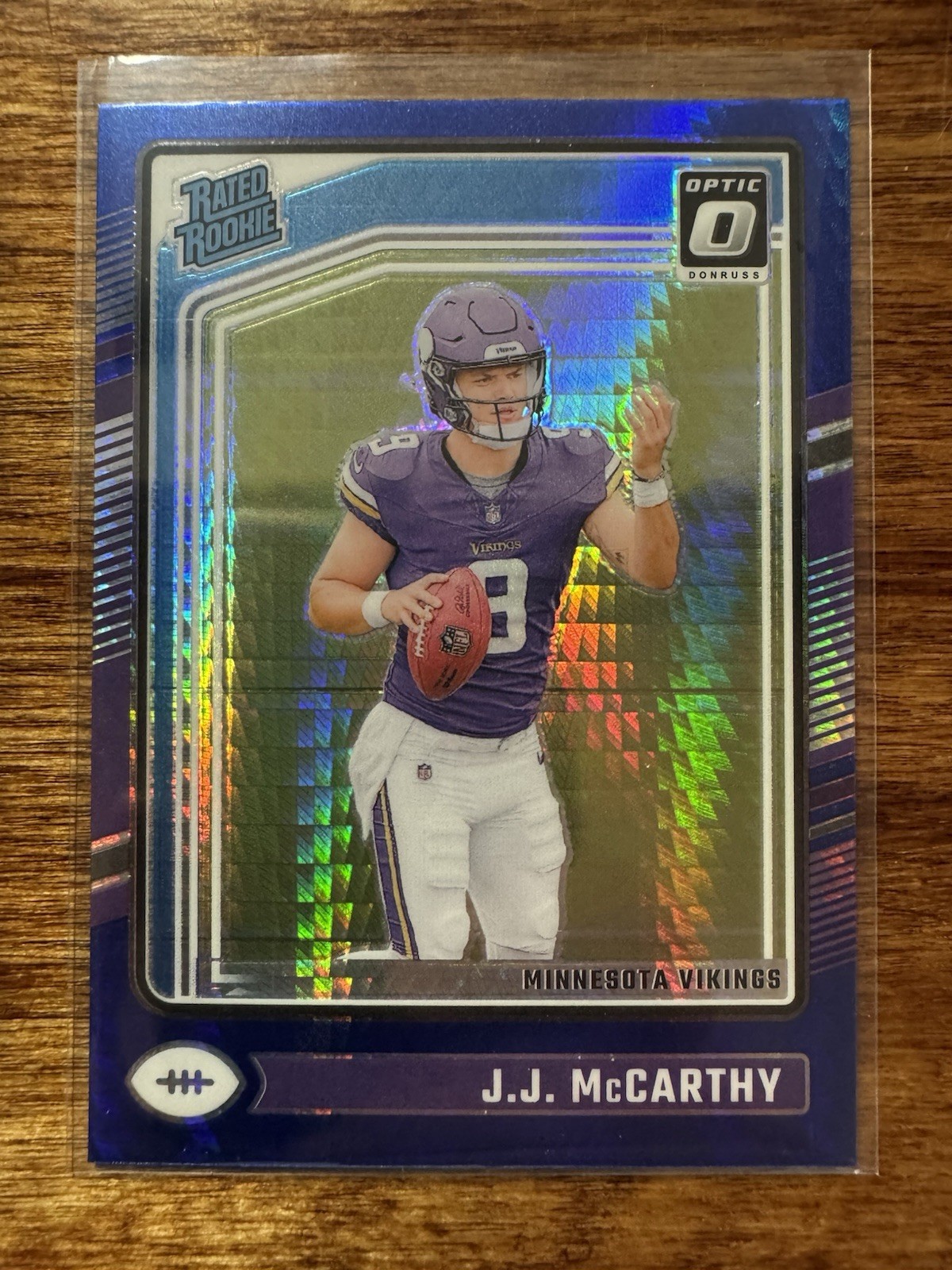 2024 J.J. McCarthy Donruss Optic #235 Blue Hyper Prizm RC Minnesota Vikings