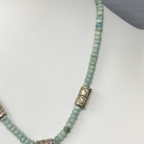Stone Bead Necklace Mother of Pearl Disc Carved Pendant Mint Green Color Chakra - Picture 6 of 14