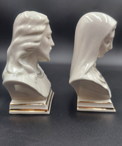 Holland Mold Jesus Mary Bust Statue Figurine Figure Ceramic White & Gold Shiny - Picture 4 of 13