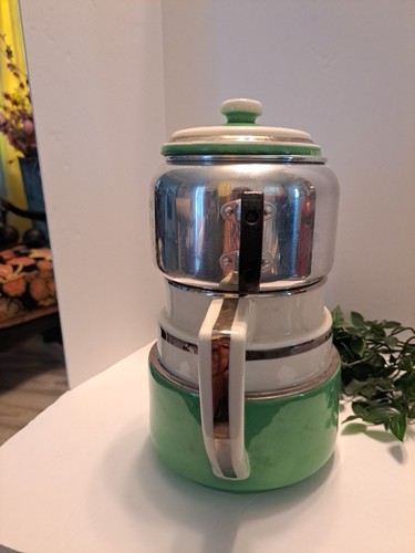 LARGE Fraunfelter Coffee Teapot/Drip O Lator Fine China - Green White - Art Deco - Picture 2 of 10