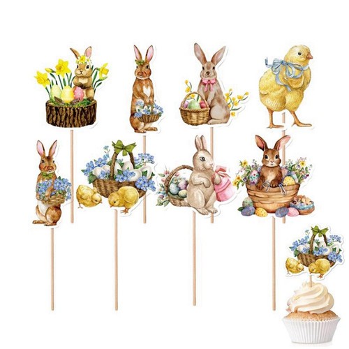 8 Piezas Cupcake Topper Estilo Lindo Pollito-Conejo-Huevo, Festi3073 - Imagen 2 de 6