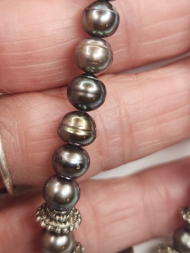 Sterling Silver With Fresh Water Gray Iridescent Pearls Pendant Necklace - Picture 5 of 7