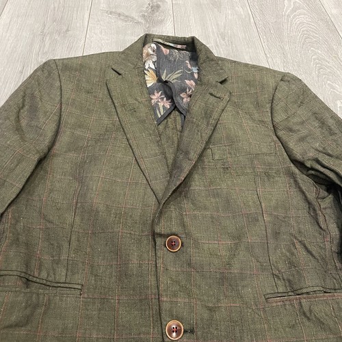 Gibson London Mens Blazer Jacket 42R Check Green Linen Cotton blend  - Picture 3 of 10