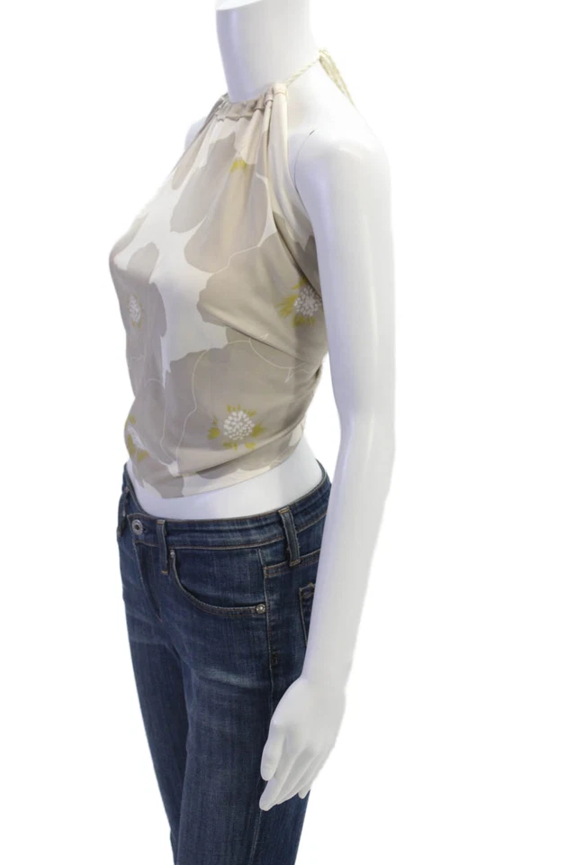 Camiseta sin mangas Pop Saint Barth para mujer beige recortada floral cuello alto talla uno Foto 2 de 4