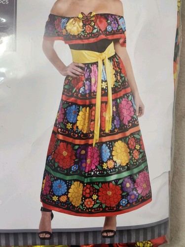 Day Of The Dead Sugar Skull Beauty Floral Multi-Color 2pc Costume Large 10-12 - Picture 3 of 6