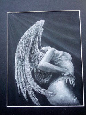 Falling Angel Original 8x10 Charcoal On Black Paper Drawing