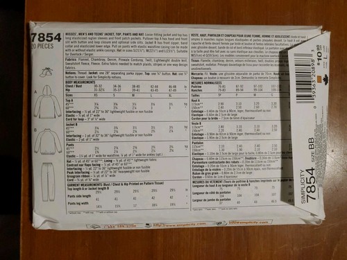 Simplicity 7854-Loose-Fitting Jackets and Pants Misses, Men Teen Boys XS, S, M - Picture 2 of 3