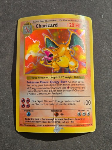 Pokemon Shadowless Charizard 4/102 - 1999 Base Set Holo - bespielt/beschädigt - Bild 1 von 2