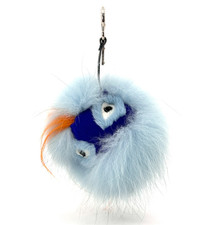 FENDI Monster Bugs Bag Charm Key Ring Keychain Fur Leather Blue Authentic