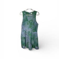Gap Tropical Print A Line Cotton Dress Blue Green Size 14