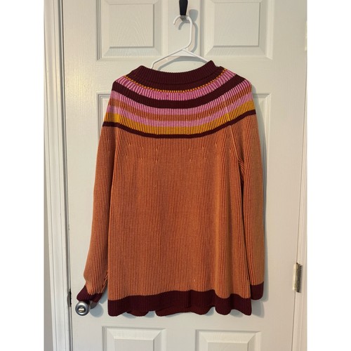 NWOT Lands End Cotton Drifter Striped Yoke Sweater Orange, Pink, Red Sz: Large - Picture 2 of 4