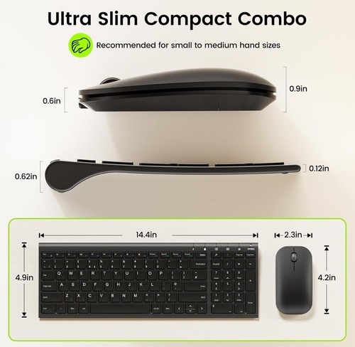 Juego de mouse con teclado inalámbrico UK QWERTY combo negro silencioso - Imagen 7 de 8