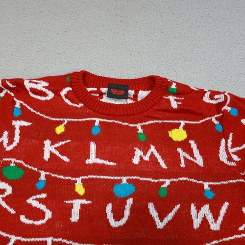 Maglione Stranger Things Uomo Piccolo Rosso Alfabeto Luci di Natale Girocollo Brutto - Foto 2 di 14