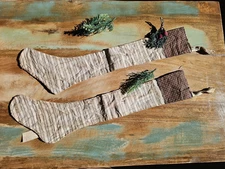 2 Grungy Primitive Hanging STOCKINGS Farmhouse Homespun 18"