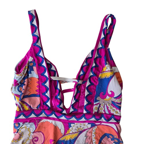 Trina Turk Sevilla One Piece Swimsuit Womens 12 V-Plunge Colorful Designer Beach - Picture 4 of 8