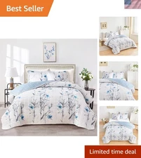 Stunning Reversible Floral Quilt Set - 3 Piece, Lightweight Microfiber 90" x 90"