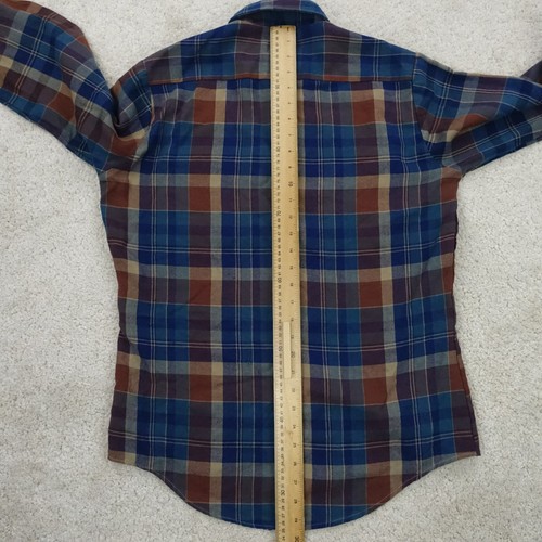 Vintage Flannel Shirt Mens Medium Blue Brown Plaid 90s Grunge Check Lumberjack - Picture 8 of 9