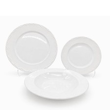 Dinner Set Plates Bowls Dinnerware Embossed Floral Porcelain White Vintage