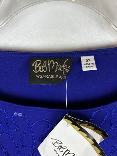 Bob Mackie Top Womens 3X Blue Sequin Wearable Art Bling Cruise Event New - Picture 3 of 11