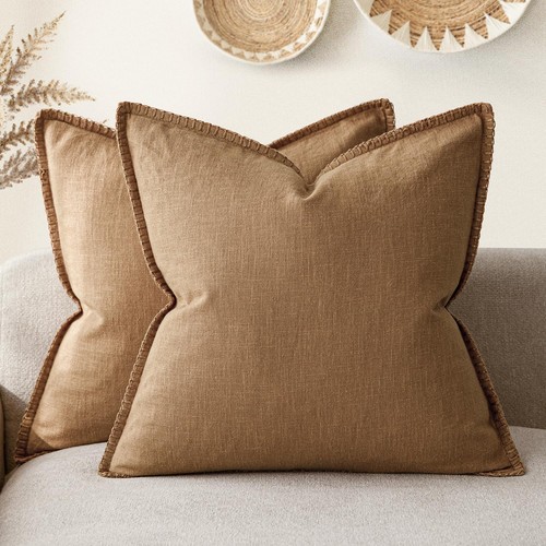 Decorative Linen Farmhouse Throw Pillow Covers 18x18 Set of 2, Neutral Modern... - Bild 1 von 8