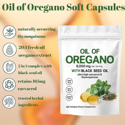 1-3PACK Ingredients Oil of Oregano 180 Softgels Formulated with Black Seed Oil - Picture 4 of 19