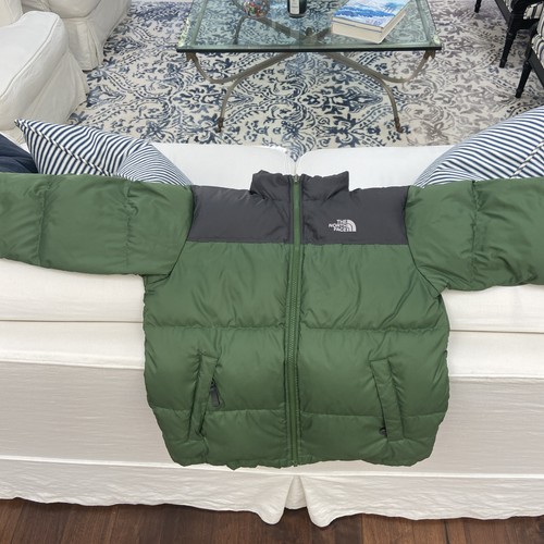 The North Face 550 Puffer Jacket Boys Kids Large 14-16 Goose Down Gray Zip Coat - Picture 3 of 8
