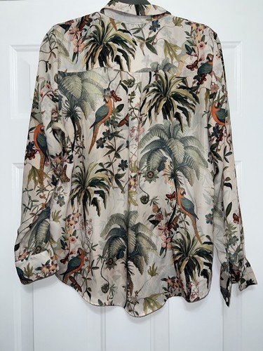 H&M Womens Medium Floral Long Sleeve Button Down Tropical Butterfly Blouse Sz 8 - Picture 5 of 9