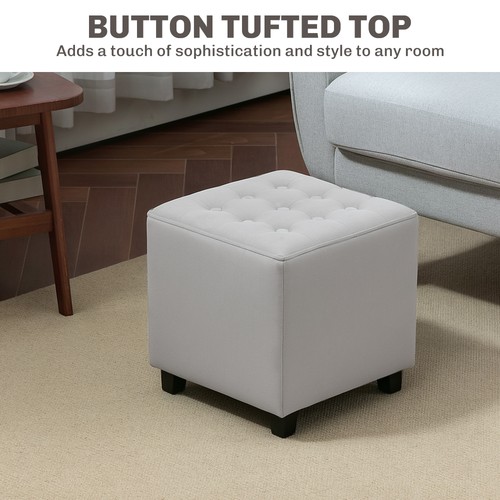 HOMCOM Square Footstool Small Ottoman w/ Wood Legs for Bedroom Light Grey - Picture 5 of 11